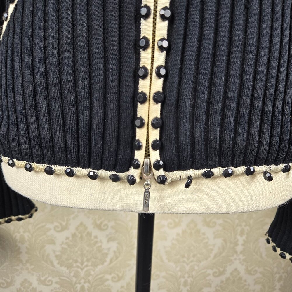 Cache Size Small Black Cream Zip Front Cardigan B… - image 4